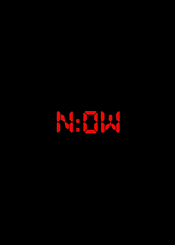 Red NOW Text on Black Background