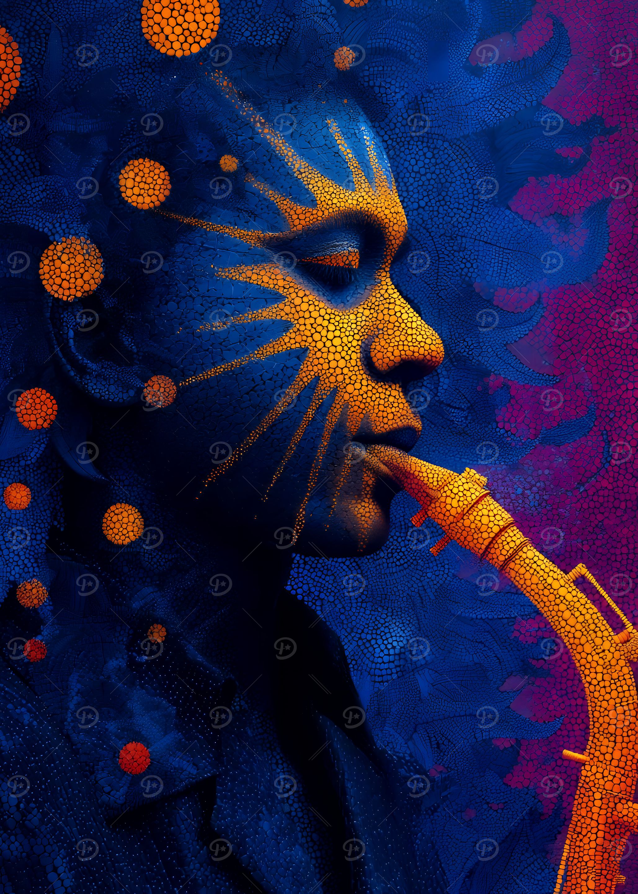 Abstract Jazz Saxophone Player Portrait
