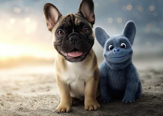 Dog and Cartoon Creature Portrait
