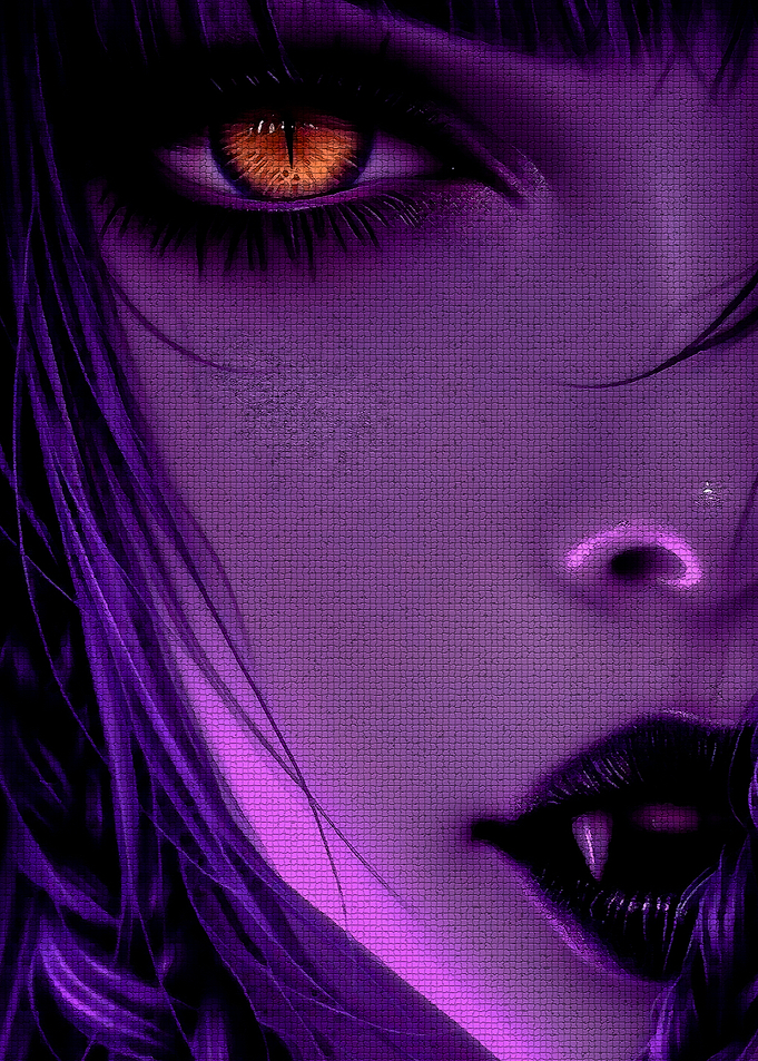Purple Vampire Portrait with Orange Eye