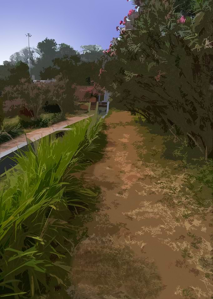 Park Path with Greenery and Flowers FG1