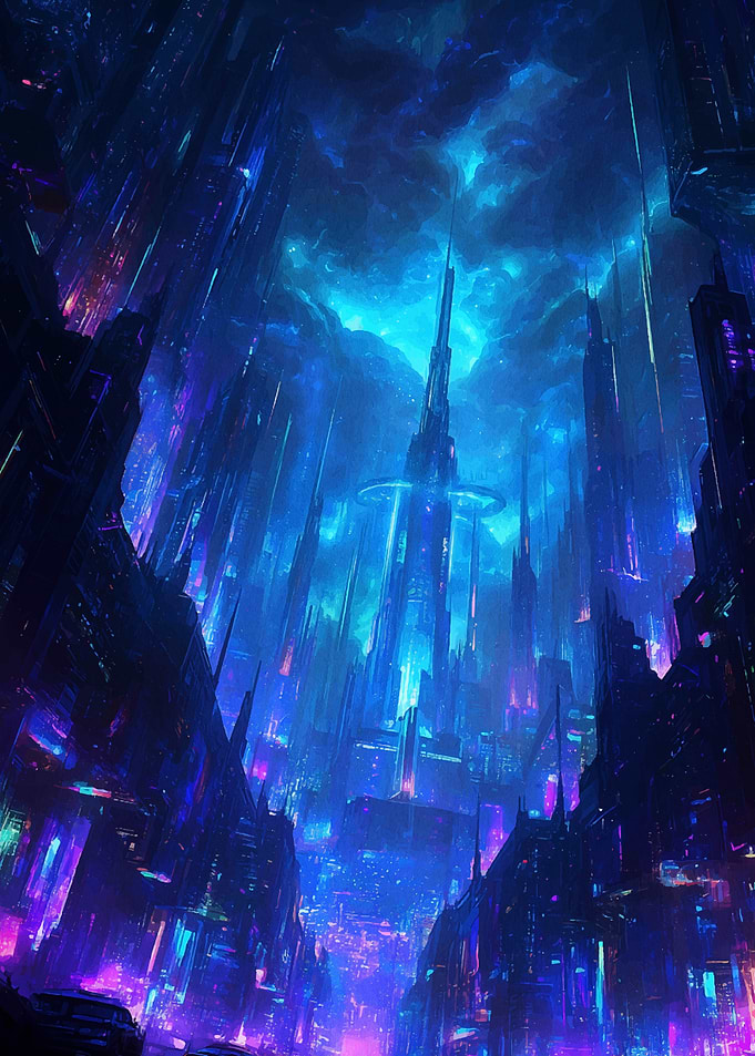 Futuristic Cityscape with Towering Structures