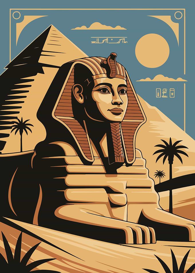 Egyptian Sphinx and Pyramid Illustration