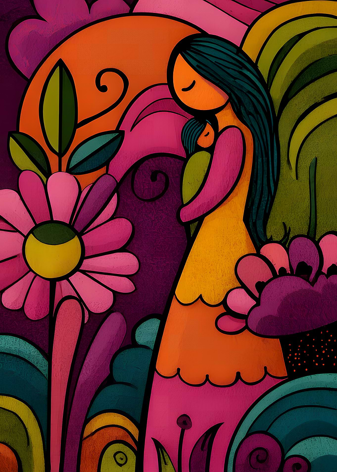 Mother and Child in Floral Garden
