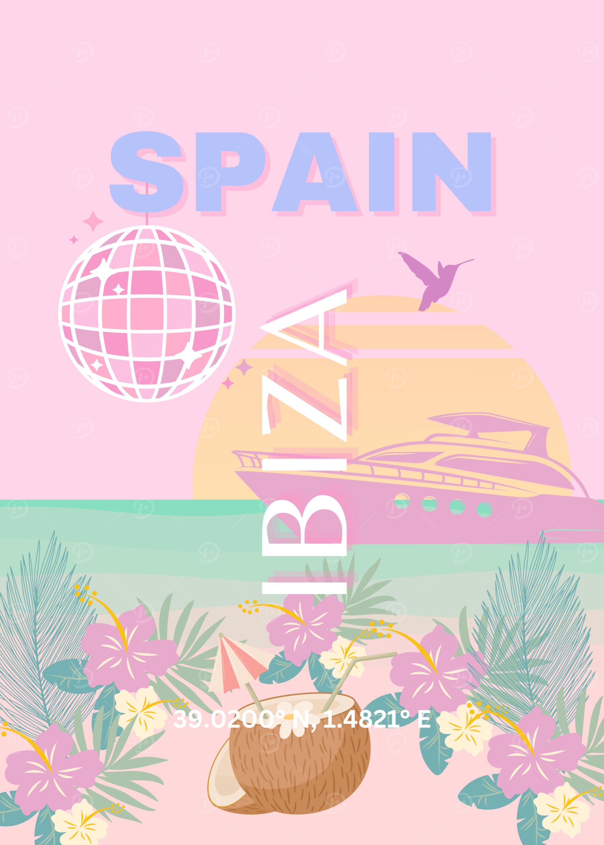 Ibiza, Spain Tropical Beach Illustration