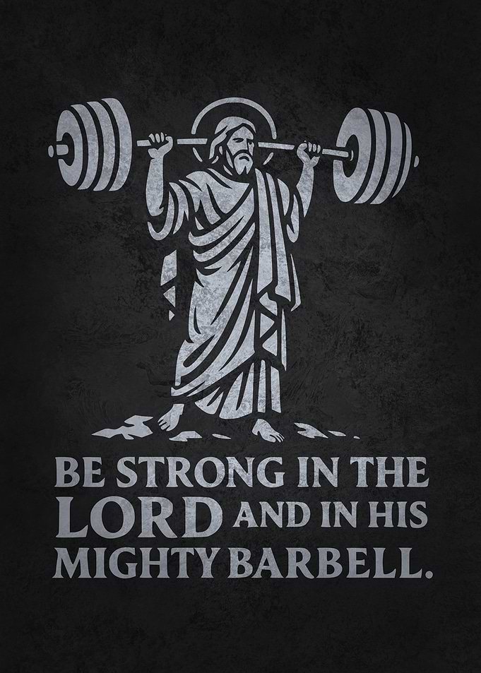Jesus lifting barbell - motivational fitness