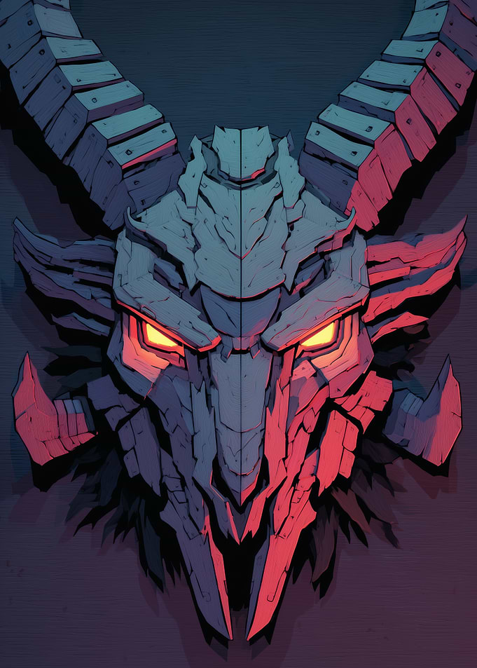 Stylized Demon Head with Glowing Eyes