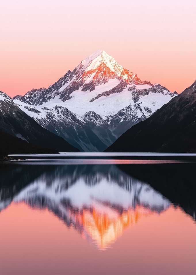 Snowy Mountain Reflection at Sunset