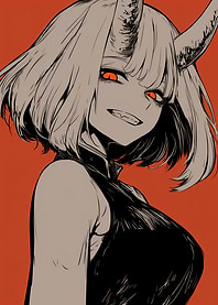 Anime Girl with Horns and Red Eyes