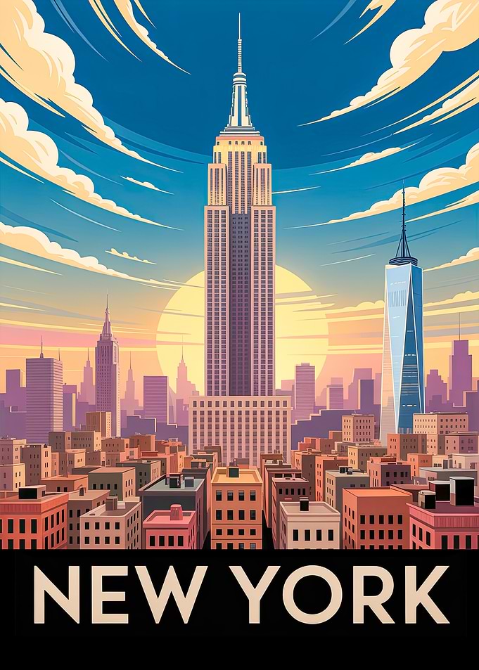 Gilded Metropolis – NYC Skyline in Vintage Golden Hour