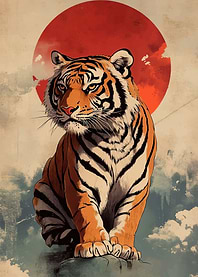 Tiger Red Sun Illustration