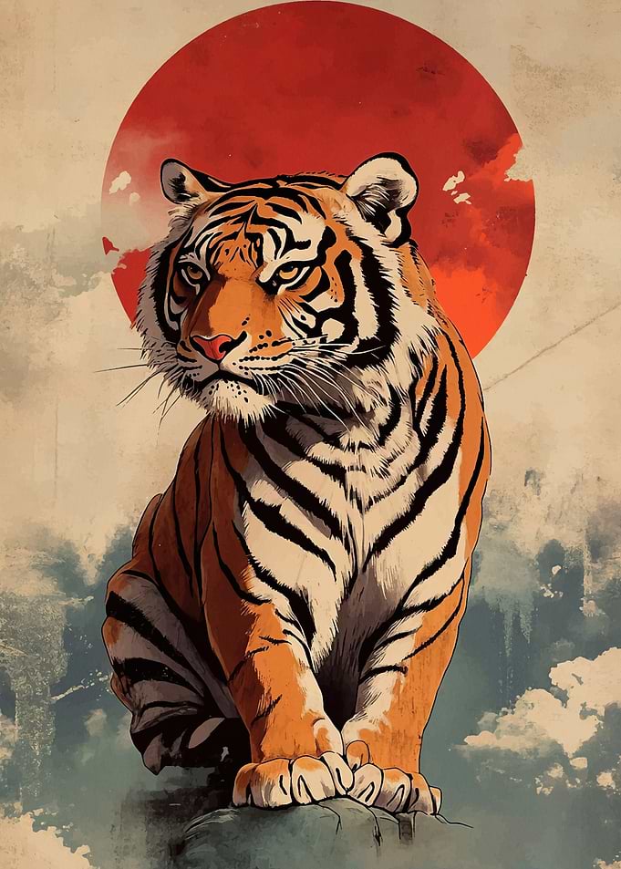 Tiger Red Sun Illustration