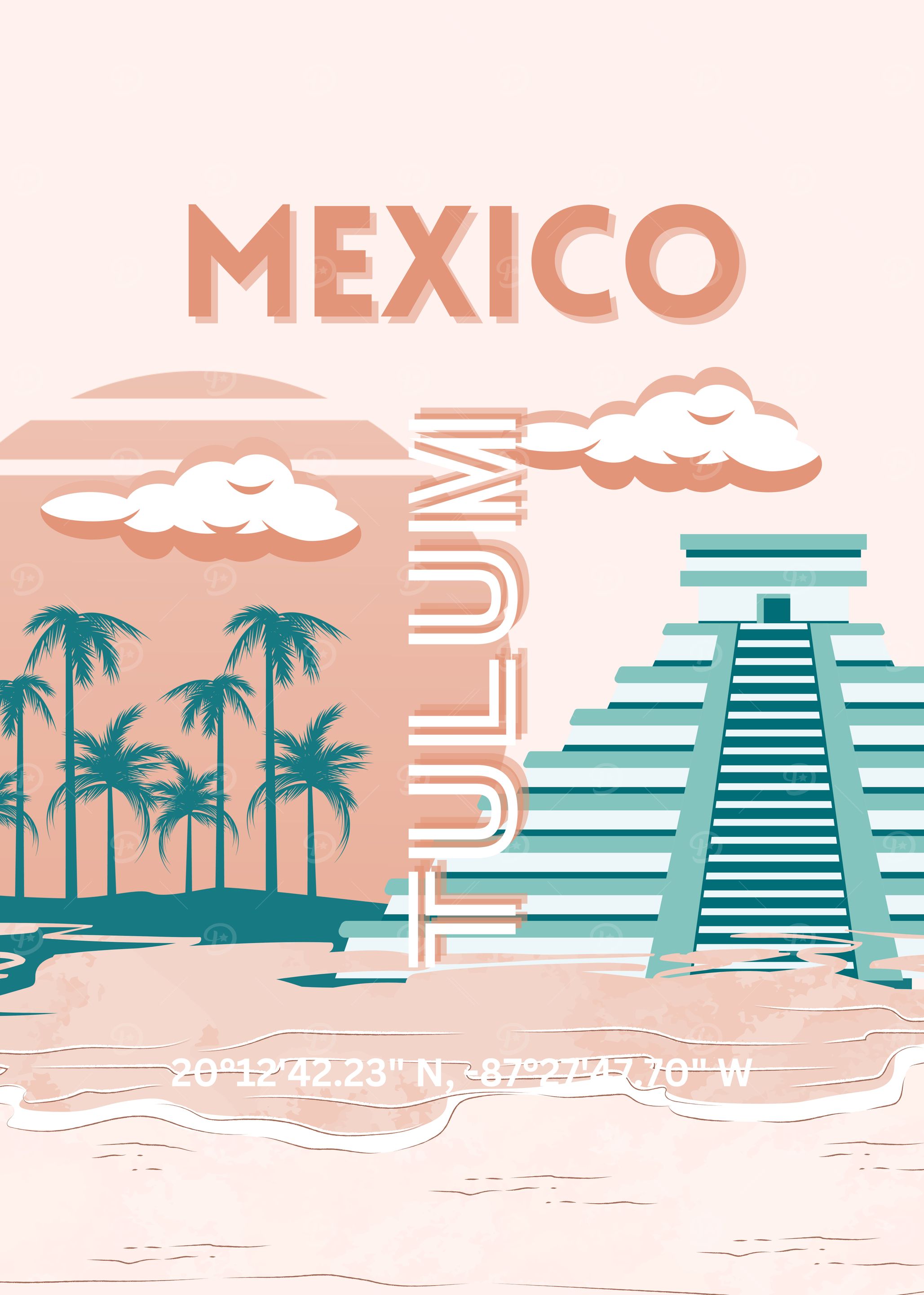 Tulum Mexico Travel Retro Poster