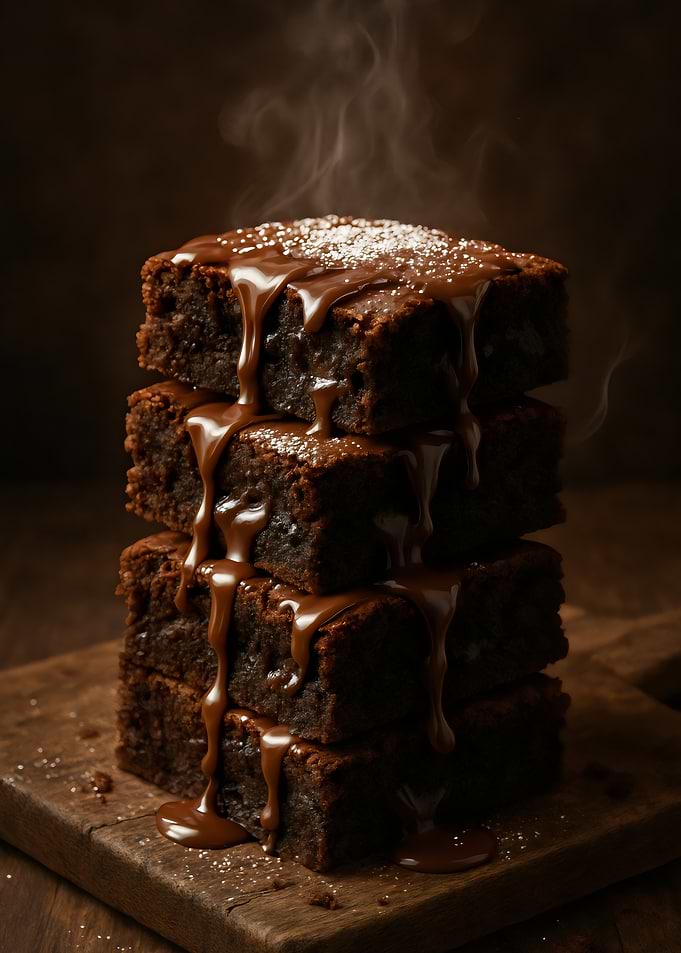 Stack of Brownies with Chocolate Sauce