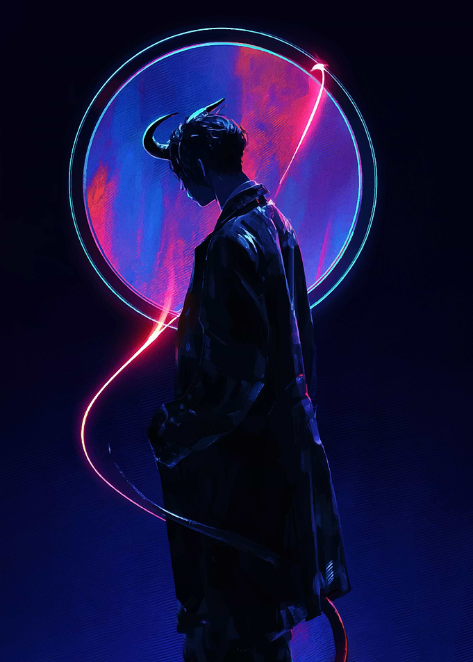 Neon Devil Silhouette