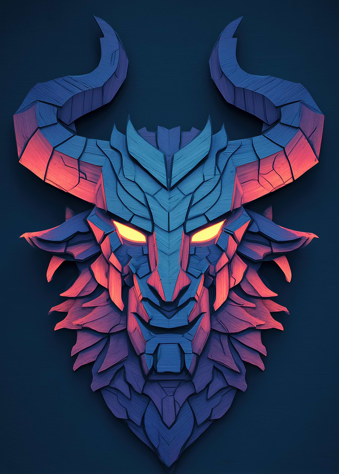 Stylized Demon Head with Glowing Eyes