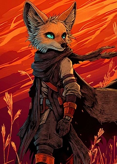 Anthropomorphic Fox Warrior Landscape