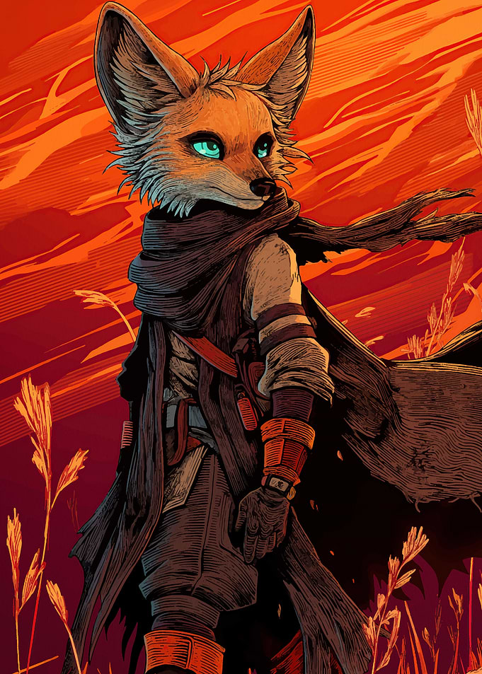 Anthropomorphic Fox Warrior Landscape