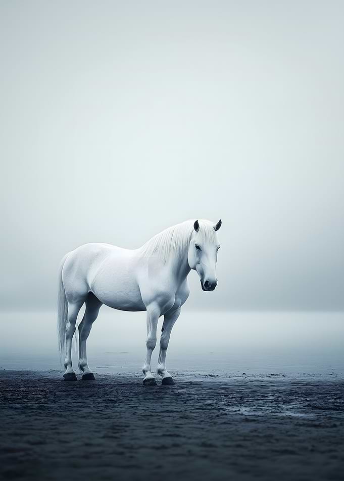 White Horse in the Mist – Minimal Fine Art Photography