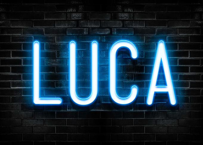 Luca Neon Sign on Brick Wall