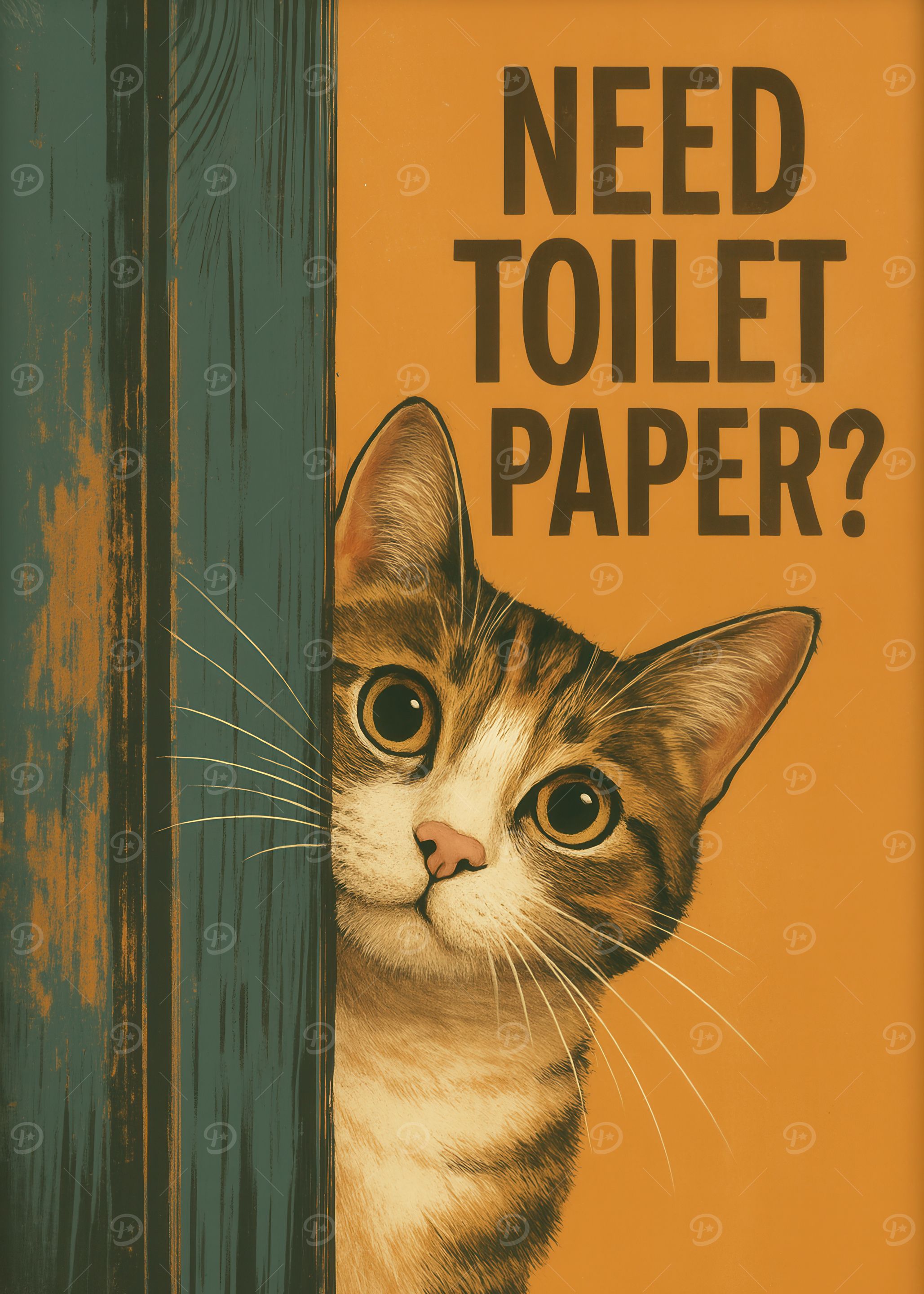 Need Toilet Paper? Bathroom Cat Poster