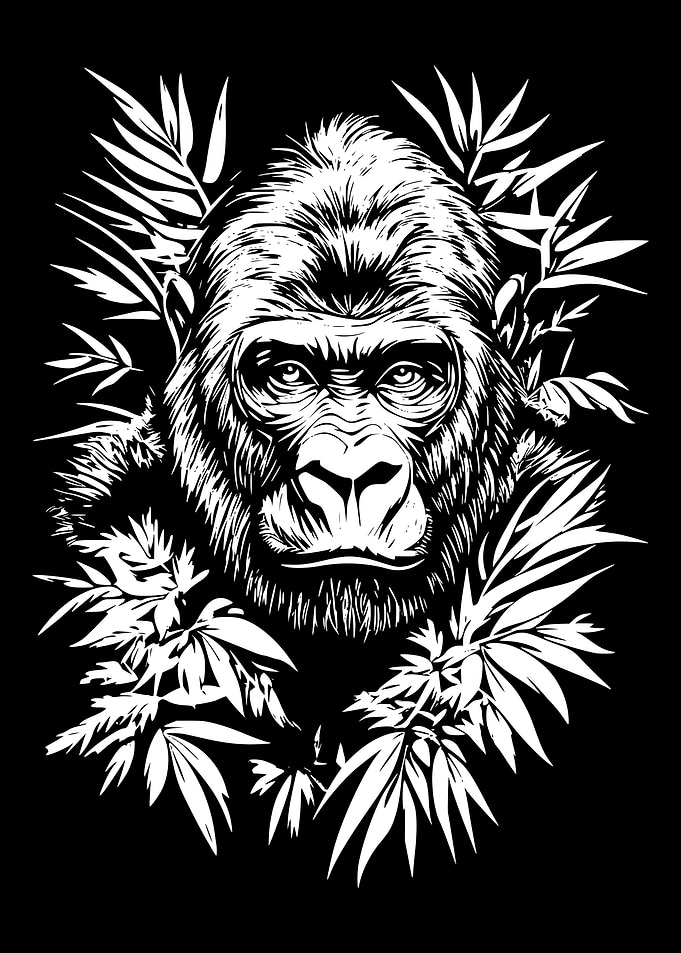 Gorilla Portrait with Foliage