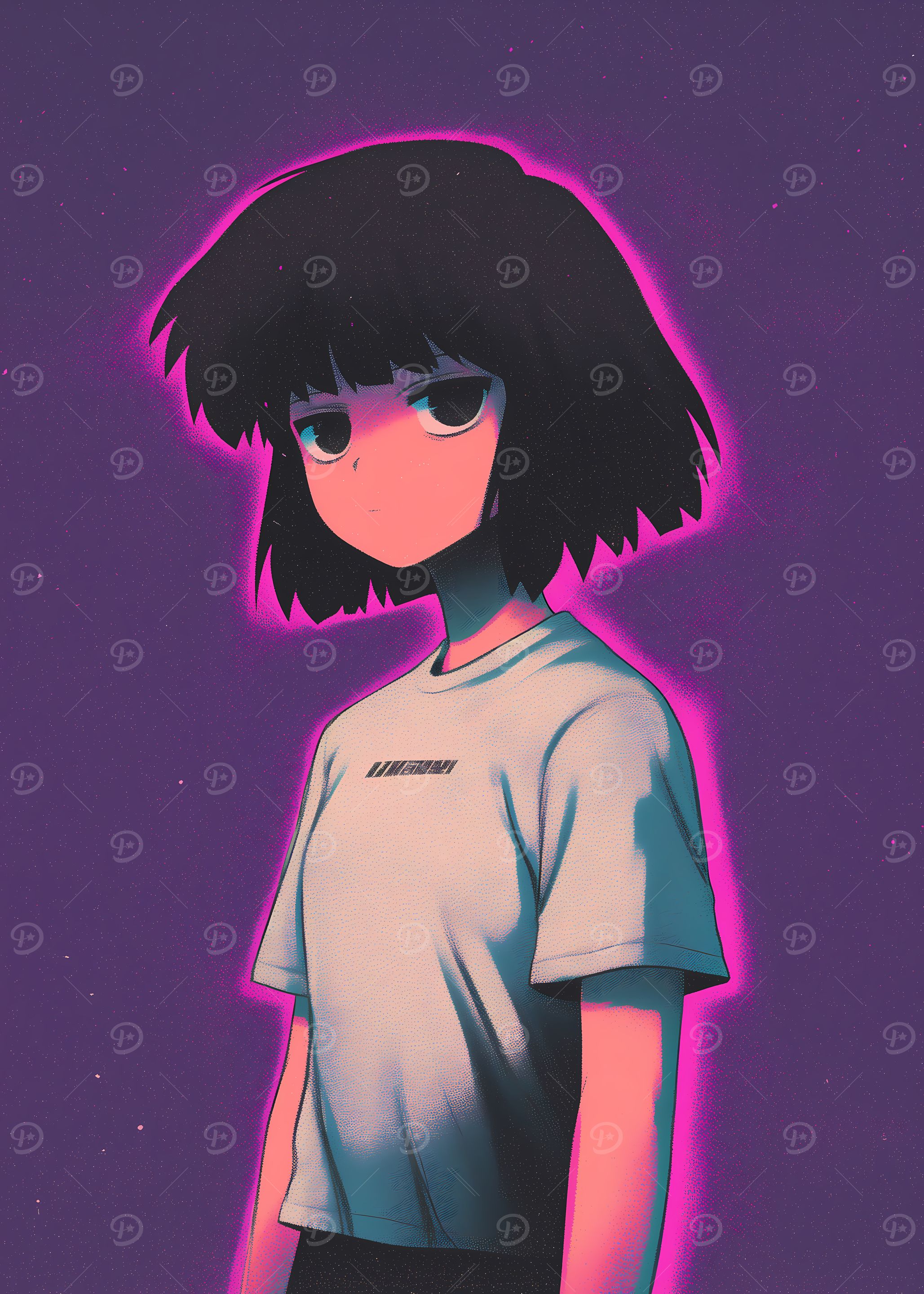 Anime Girl with Neon Outline