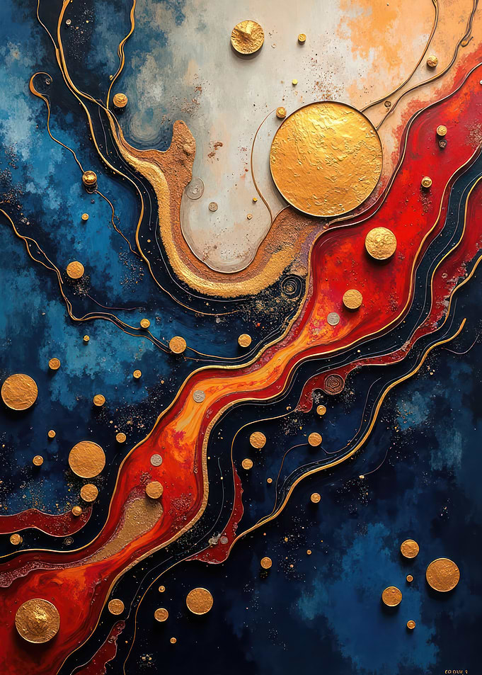 Abstract Golden Orbs and Flowing Colors V8