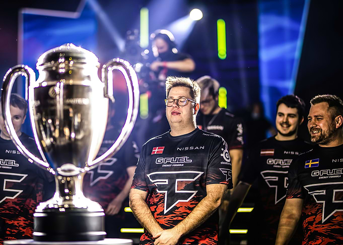 Esports Team Victory with Trophy
