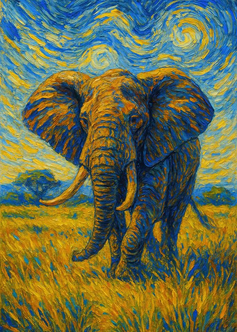 Elephant in Starry Night Style