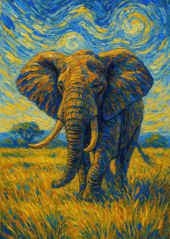 Elephant in Starry Night Style