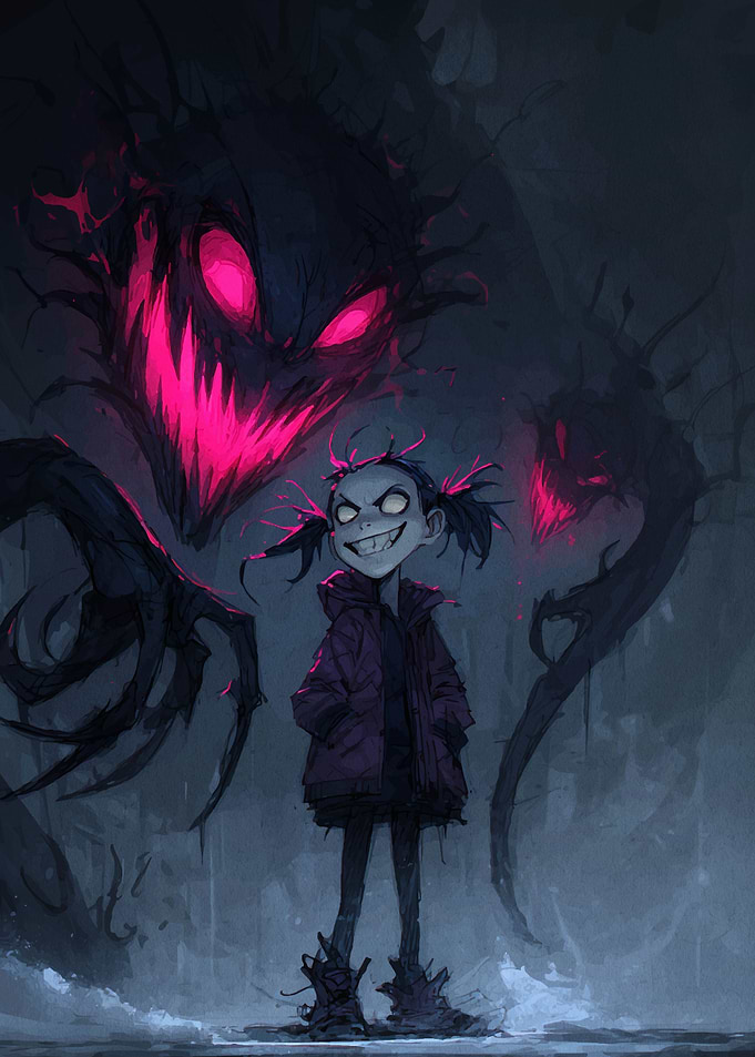 Creepy Girl with Shadow Monster