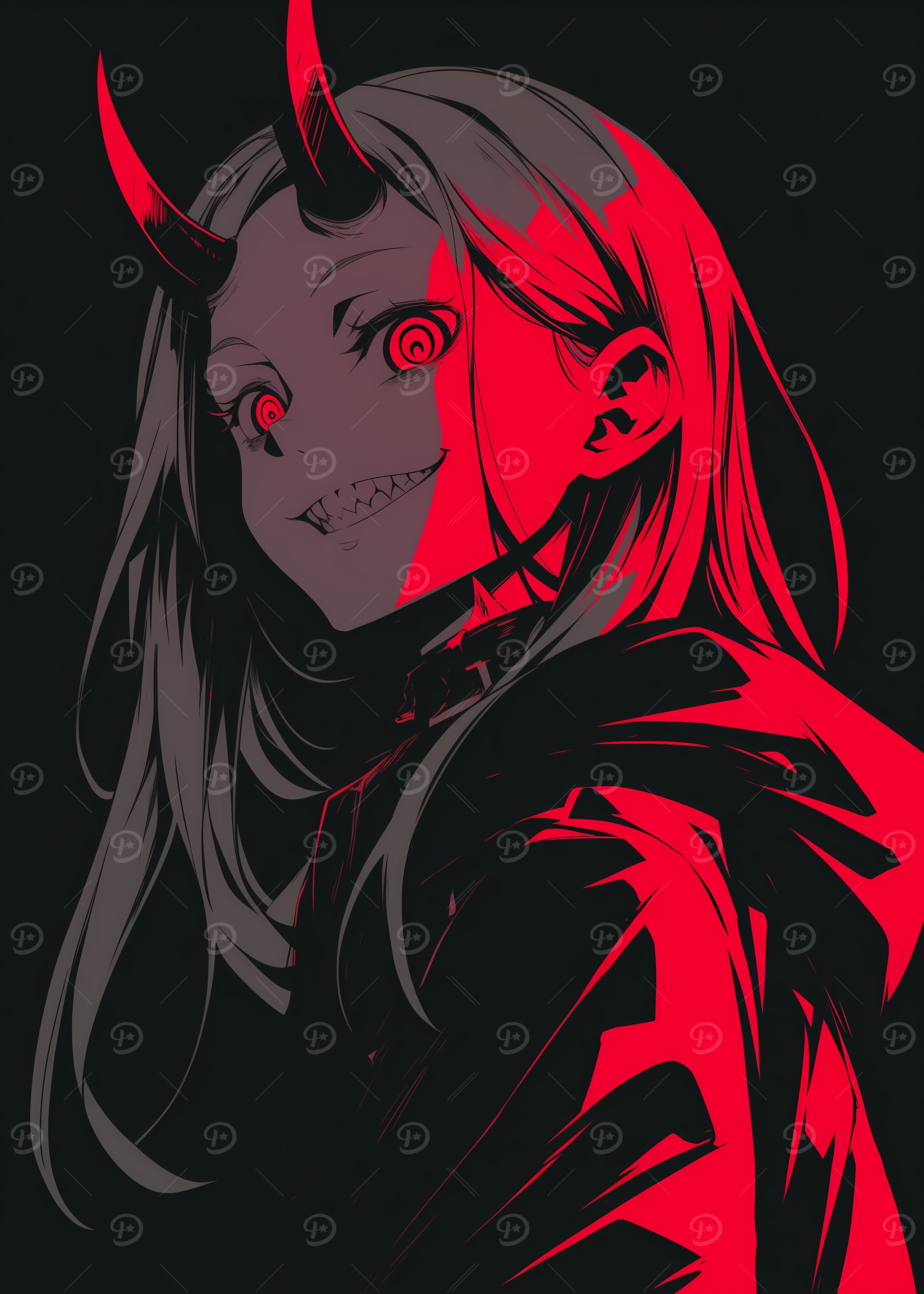 Anime Girl with Horns and Red Eyes