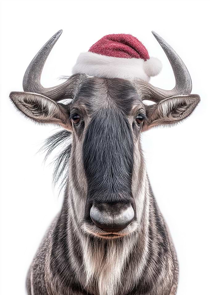 Christmas Wildebeest with Santa Hat