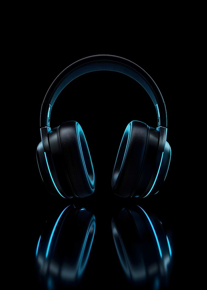 Neon Gaming Headphones – Minimal Tech Poster on Black