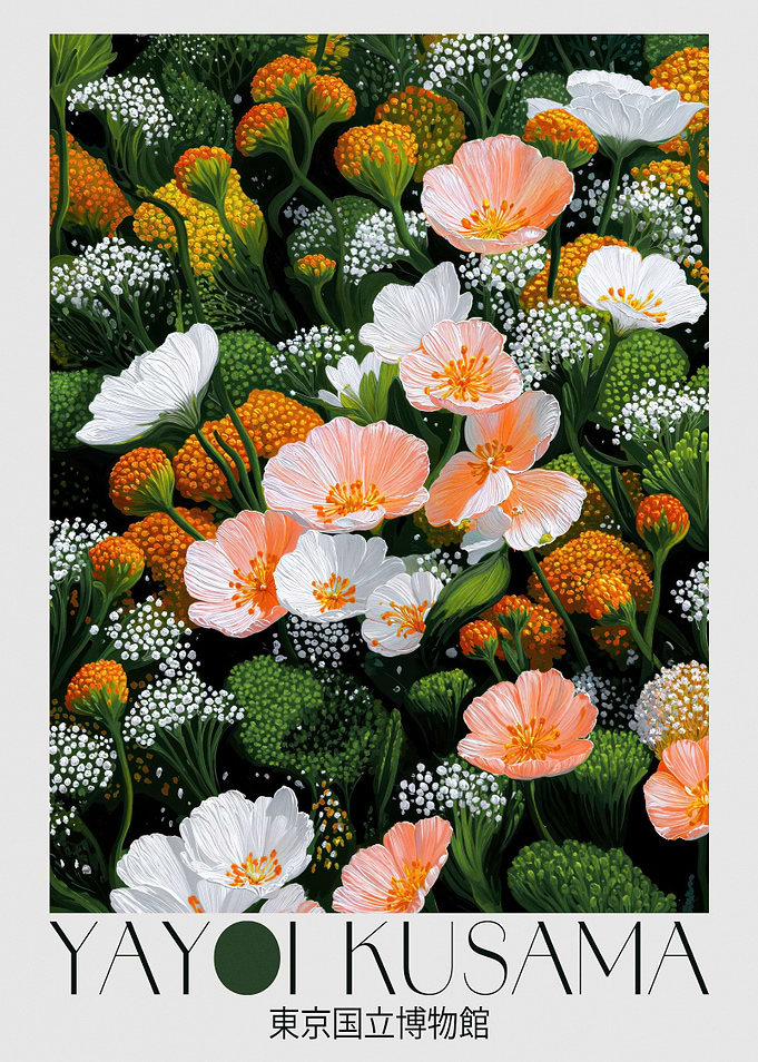 Yayoi Kusama sage green Wall Art Dopamine Decor maximalist Japanese Art Japandi Poster Wabi Sabi Art Botanical Wall Art