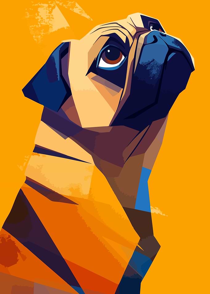 Abstract Cubist Pug Dog Portrait Minimalist Art Illustration