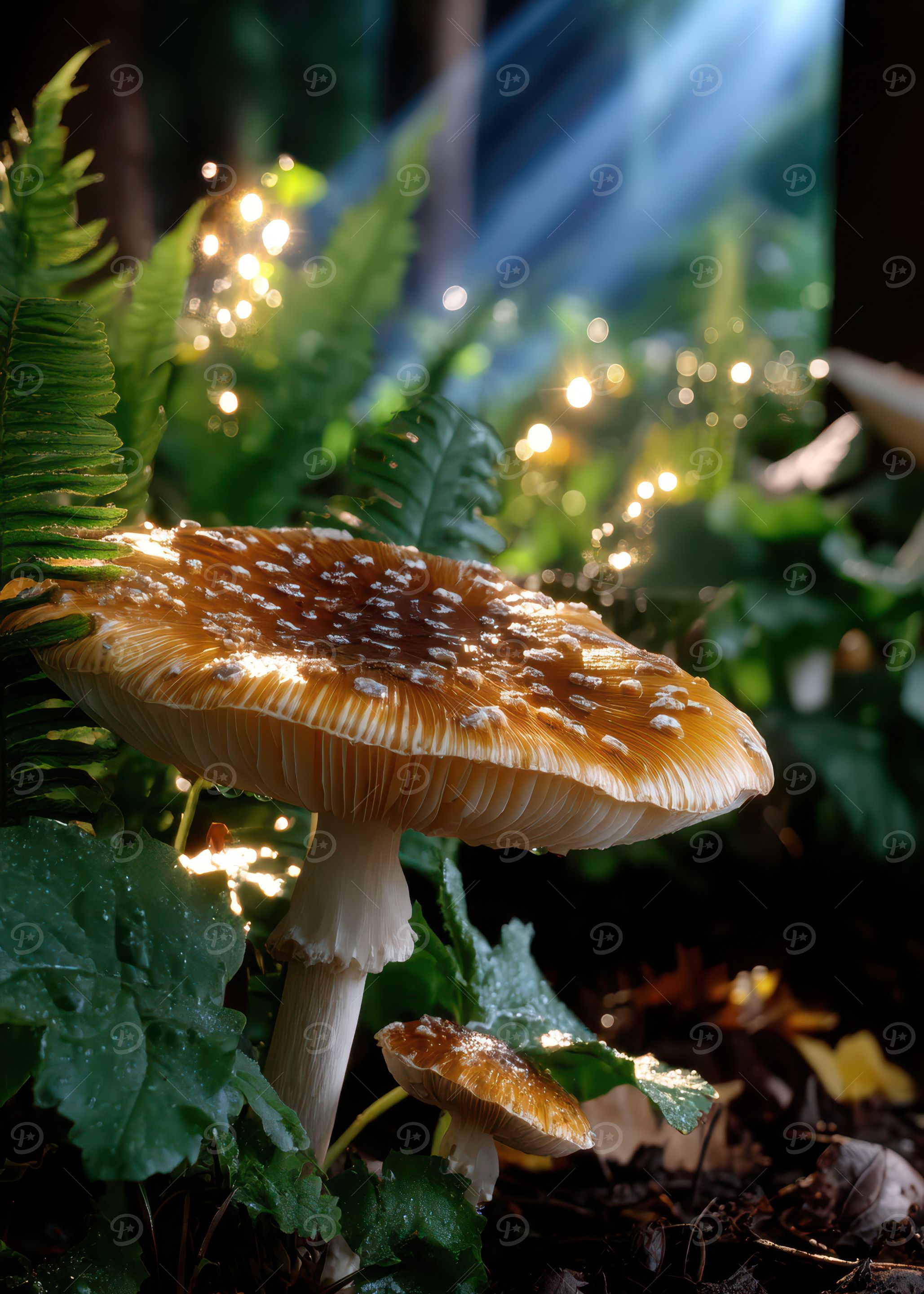 Mushroom in Forest with Fairy Lights