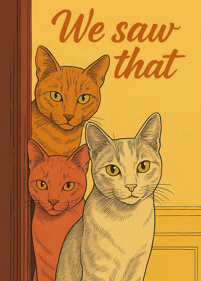 Three Cats 'We saw that' Bathroom Poster