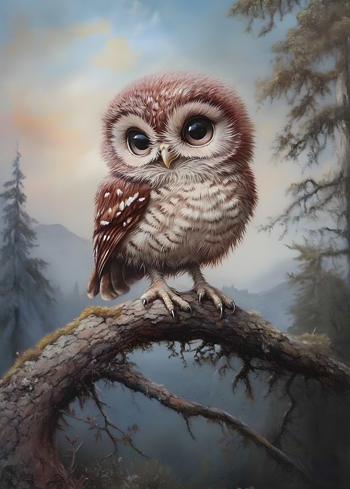 Cute Owl Perched on Branch