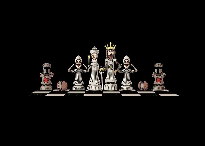 Grail of Chess Pieces on Black Background
