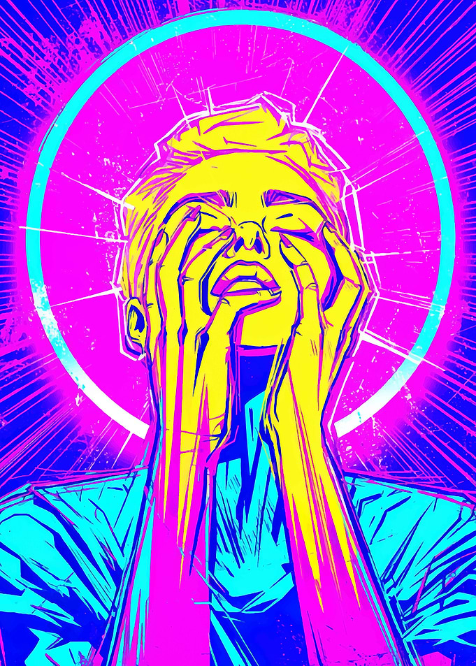 Distressed Figure in Neon Hues