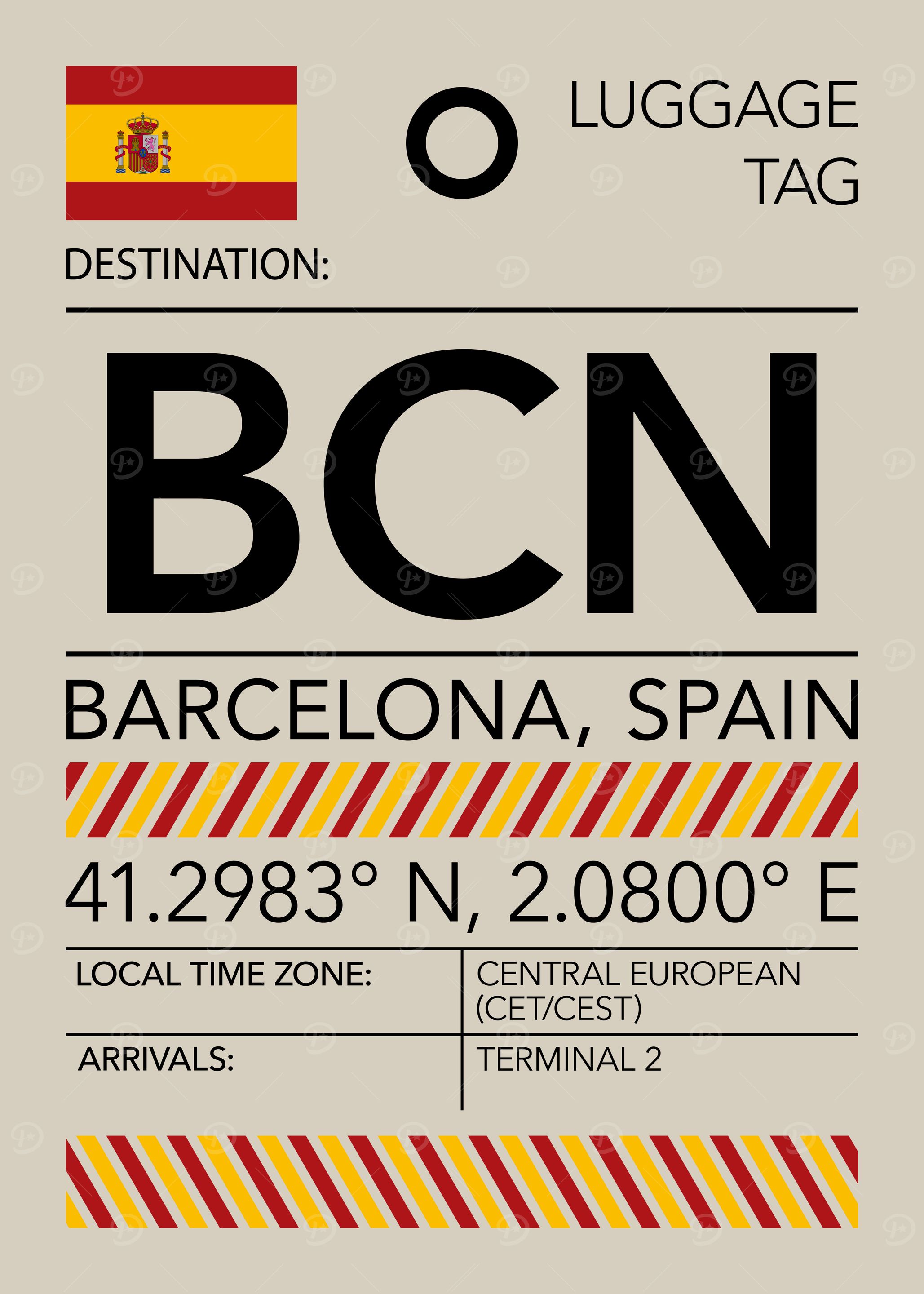 BCN Barcelona, Spain Airport Luggage Tag
