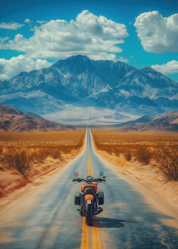 Motorcycle on a Desert Road