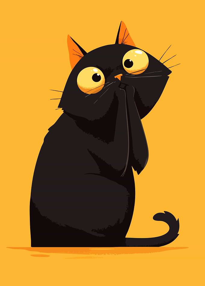 Cute Shocked Black Cat Funny Minimalist Art Illustration