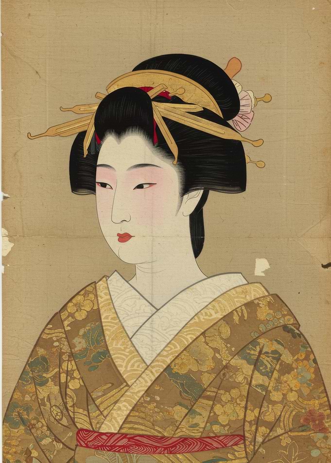 Japanese Woman Portrait in Traditional Clothing