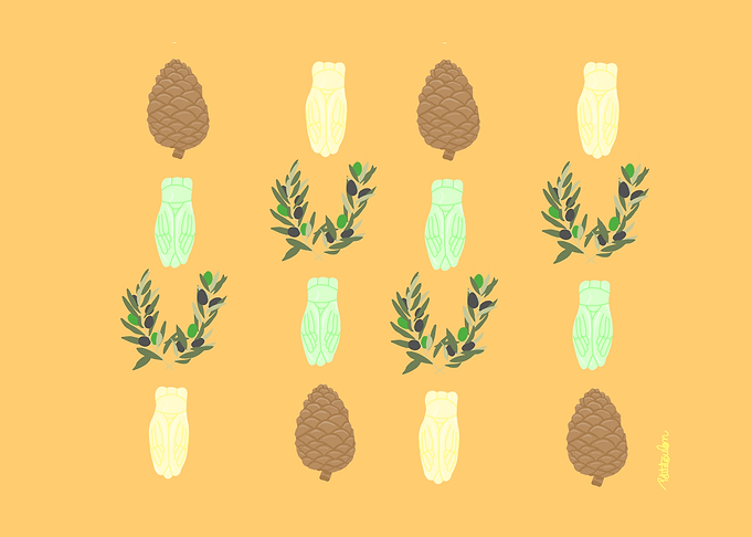 Pinecone, Cicada, and Olive Branch Pattern