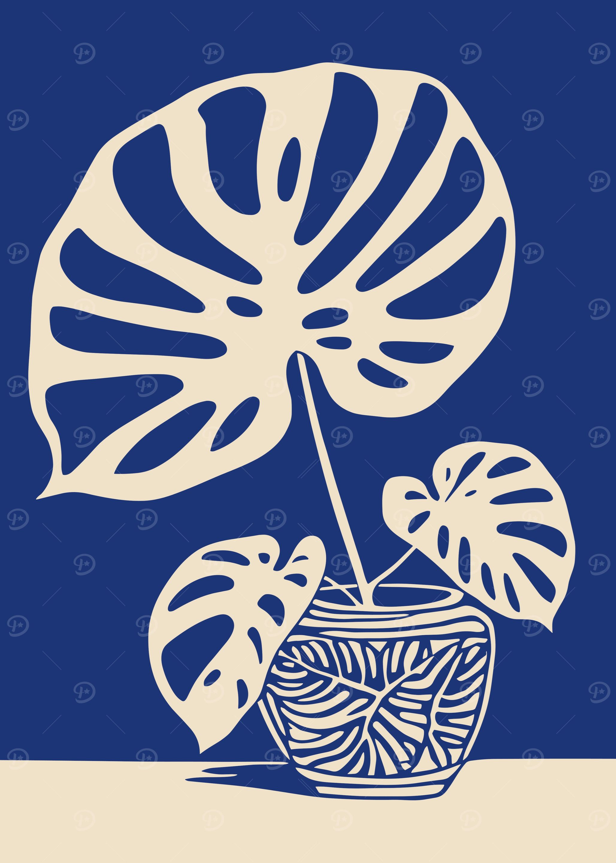 Monstera Plant in Pot Illustration