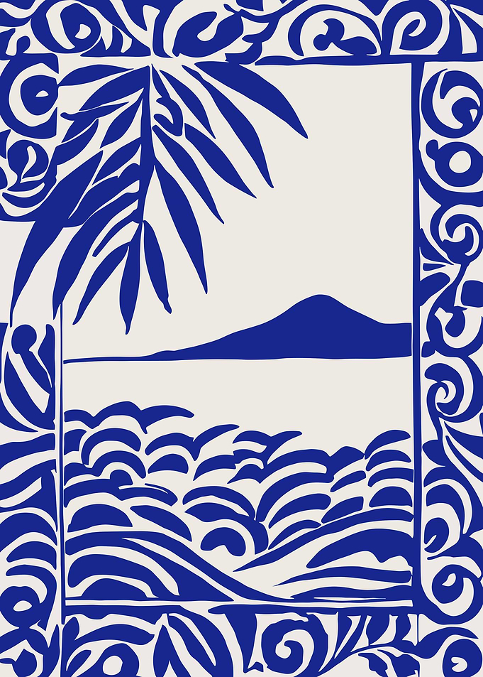 Blue and White Coastal Landscape Art