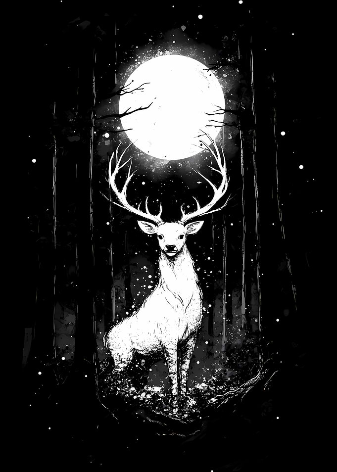 White Deer Under the Full Moon